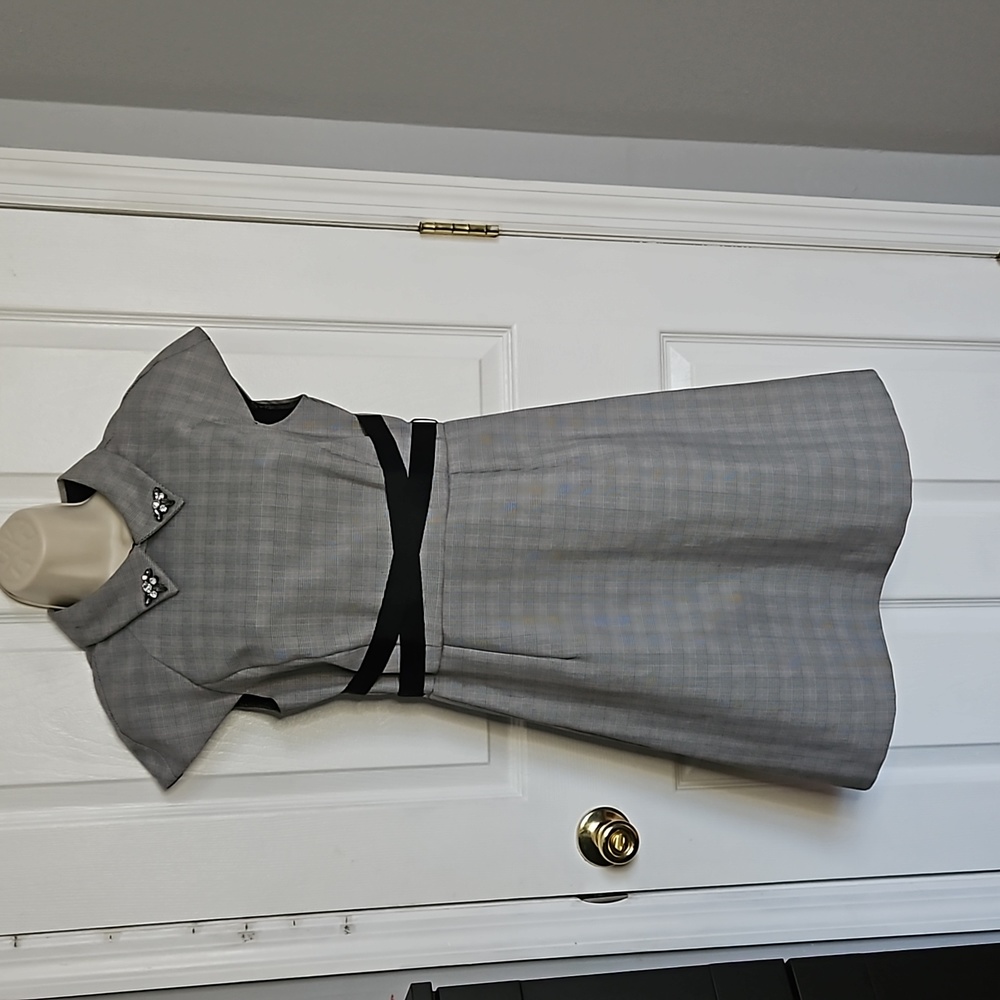 Zara glen plaid structured collared jeweled dress   small